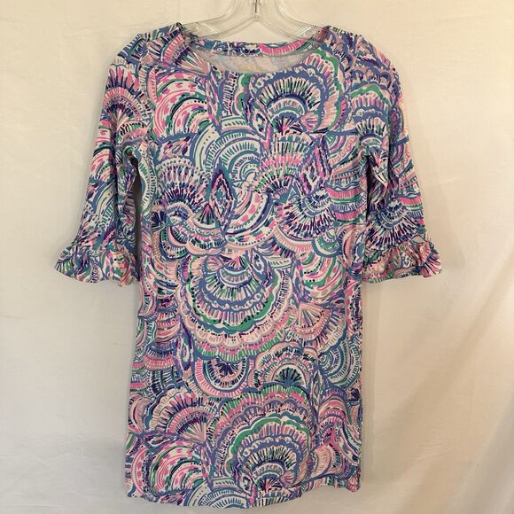 Lilly Pulitzer Mini Sofie Ruffle Happy As A Clam Dress Girls Size XL 12-14 - Picture 1 of 6